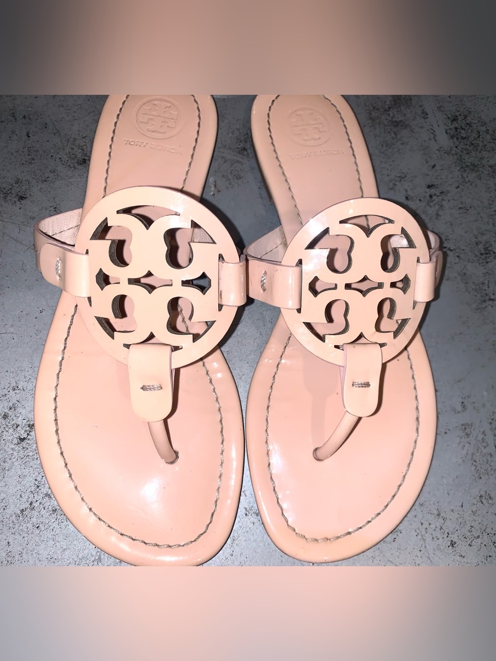 Tory Burch Miller Patent Leather Sandals Sea Shell Pink with box bag Size 6.5 - Picture 5 of 10